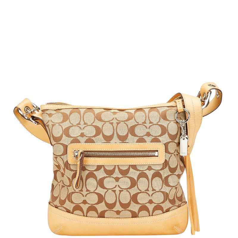 コーチ シグネチャー タッセル ショルダーバッグ 9362 ベージュ キャンバス レザー レディース COACH 【中古】