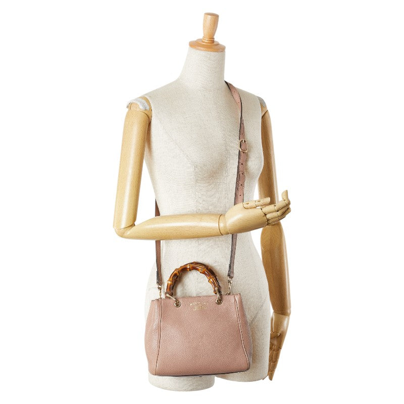 グッチ バンブー ミニショッパー ハンドバッグ ショルダーバッグ 2WAY 368823 ピンク レザー レディース GUCCI 【中古】