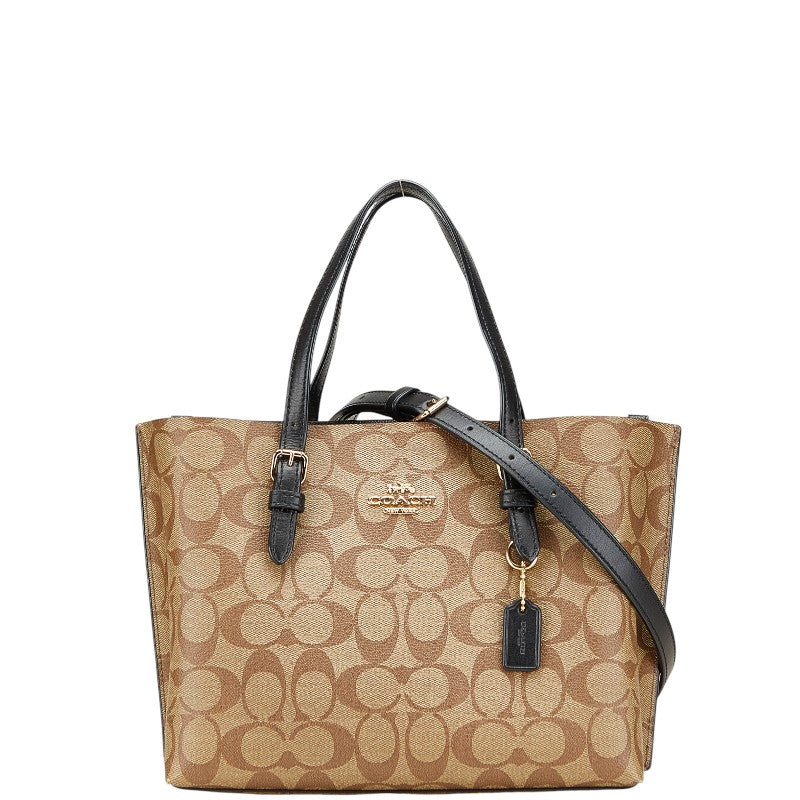 コーチ シグネチャー トートバッグ ショルダーバッグ 2WAY C4250 ベージュ ブラック PVC レザー レディース COACH 【中古】