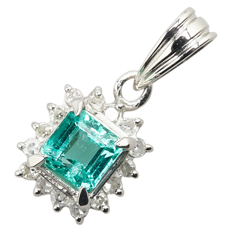 Pt900 プラチナ エメラルド0.31ct ダイヤ0.09ct ペンダントトップ レディース 【中古】