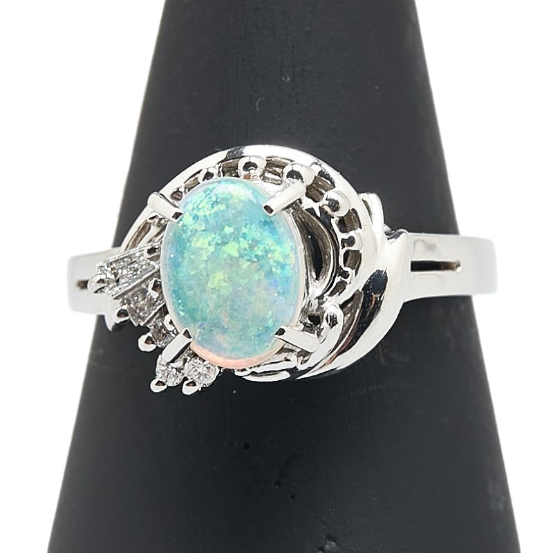 Pt900 プラチナ オパール0.69ct ダイヤ0.09ct リング 指輪 レディース 13号 【中古】