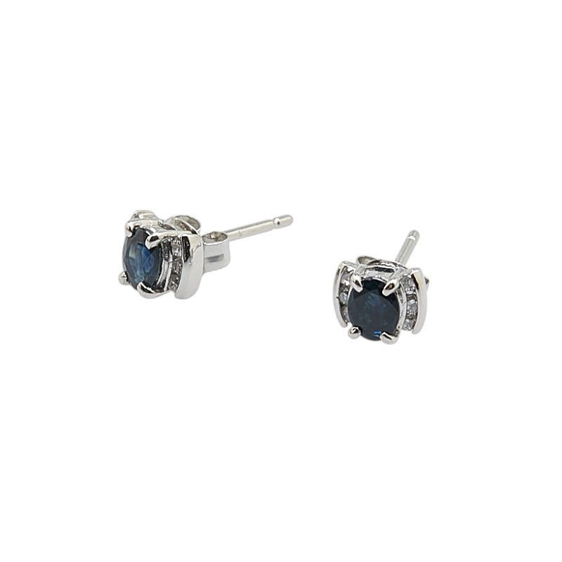 Pt850 プラチナ サファイア0.60ct ダイヤ0.08ct スタッドピアス レディース 【中古】