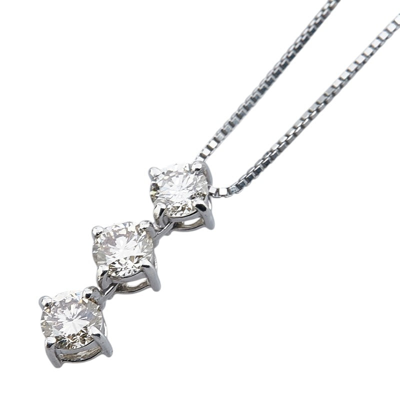 Pt900 プラチナ Pt850 プラチナ ダイヤ1.00ct プチ 3連 ネックレス レディース 【中古】