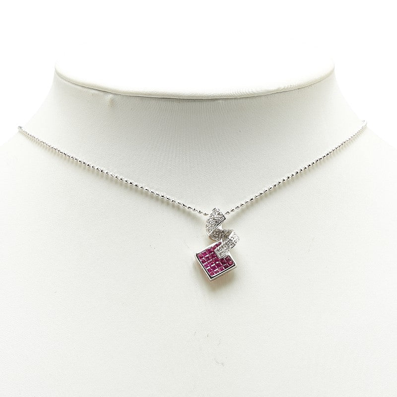 K18WG ホワイトゴールド ルビー0.9ct ダイヤ0.15ct ネックレス レディース 【中古】