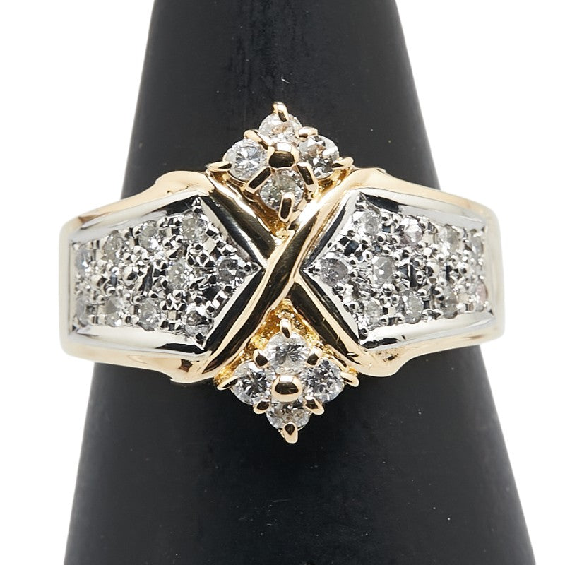 K18YG イエローゴールド Pt900 プラチナ コンビ ダイヤ0.40ct リング 指輪 レディース 10号 【中古】
