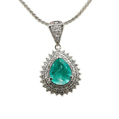 Pt900 プラチナ Pt850 プラチナ エメラルド1.56ct ダイヤ0.76ct 雫 モチーフ ペンダントネックレス レディース 【中古】