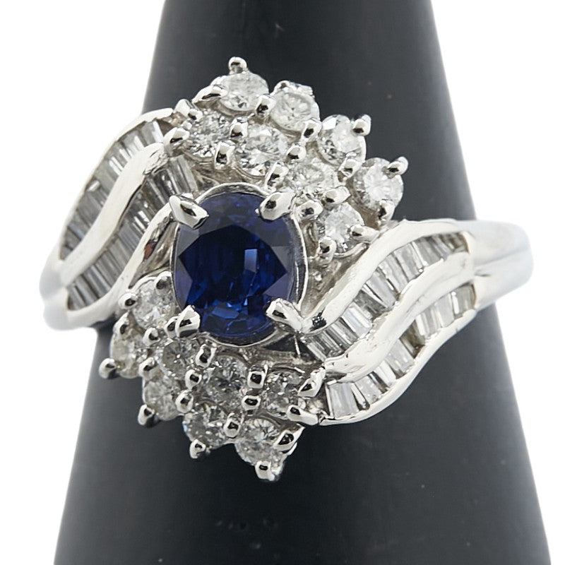 Pt900 プラチナ サファイア0.81ct ダイヤ1.03ct リング 指輪 レディース 11.5号 【中古】
