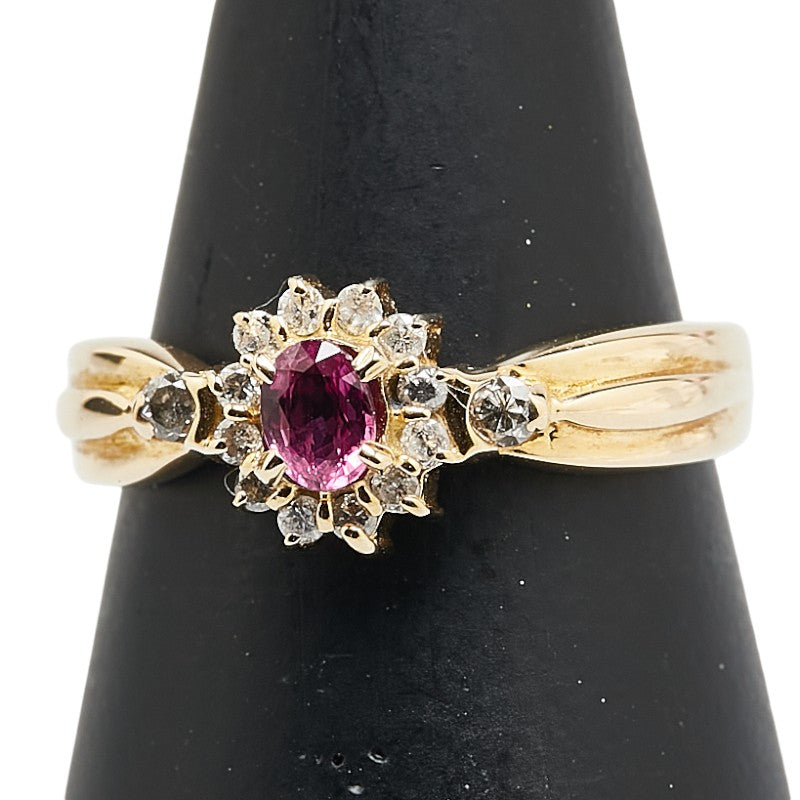 K18YG イエローゴールド ルビー0.20ct ダイヤ0.16ct リング 指輪 レディース 11号 【中古】