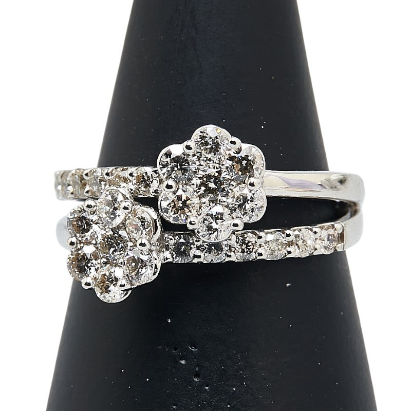 Pt900 プラチナ ダイヤ1.00ct 花 フラワー モチーフ リング 指輪 レディース 12号 【中古】