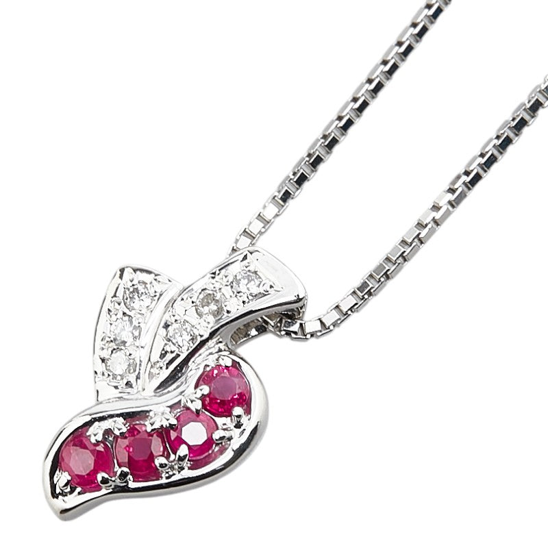 Pt850 プラチナ ルビー0.34ct ダイヤ0.08ct ペンダントネックレス レディース 【中古】