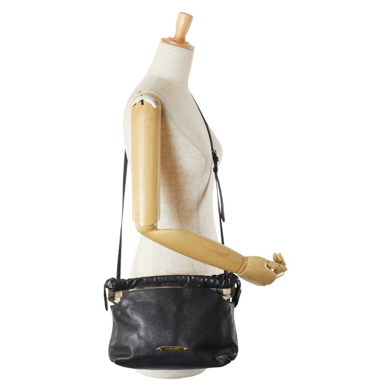 バーバリー ノバチェック 斜め掛け ショルダーバッグ ブラック マルチカラー レザー キャンバス レディース BURBERRY 【中古】