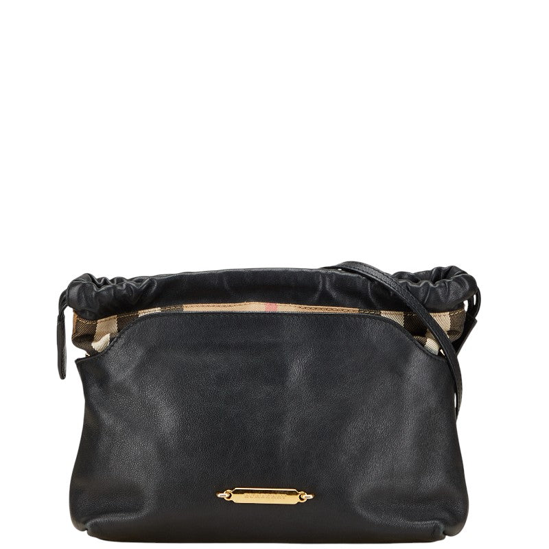 バーバリー ノバチェック 斜め掛け ショルダーバッグ ブラック マルチカラー レザー キャンバス レディース BURBERRY 【中古】
