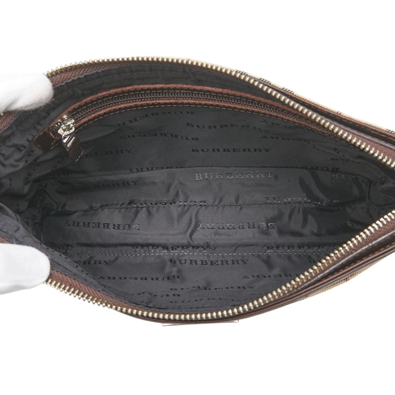 バーバリー ノバチェック ショルダーバッグ ベージュ ブラウン キャンバス レザー レディース BURBERRY 【中古】