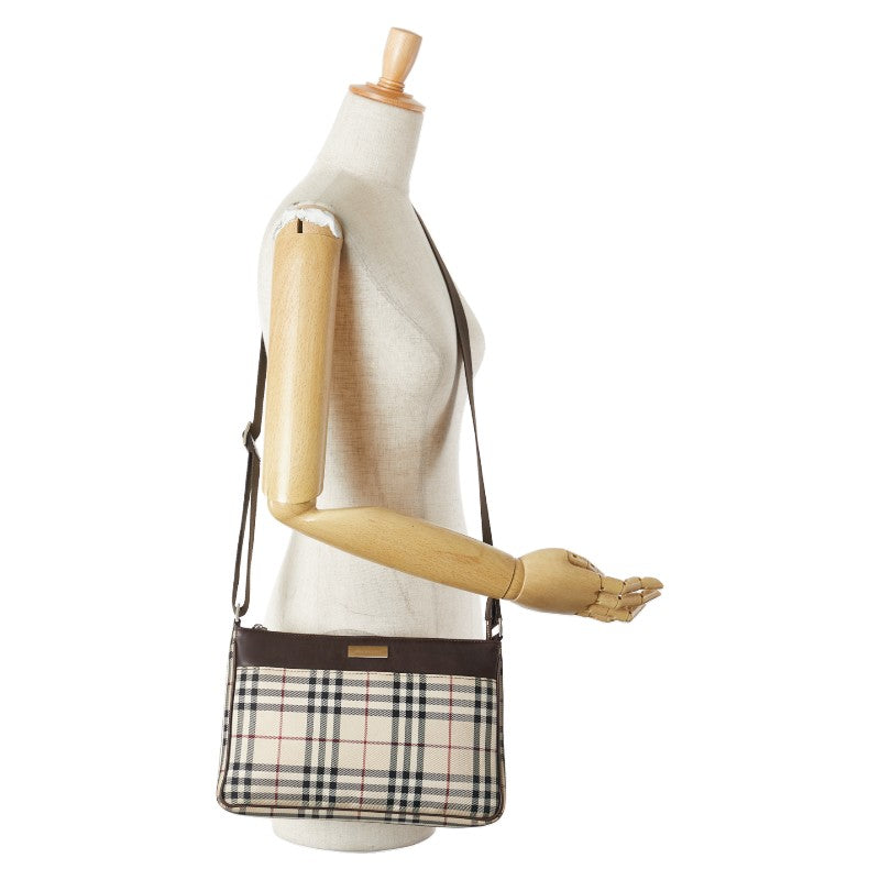 バーバリー ノバチェック ショルダーバッグ ベージュ ブラウン キャンバス レザー レディース BURBERRY 【中古】