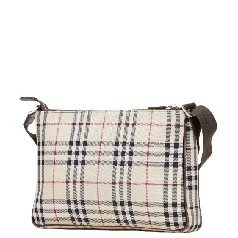 バーバリー ノバチェック ショルダーバッグ ベージュ ブラウン キャンバス レザー レディース BURBERRY 【中古】