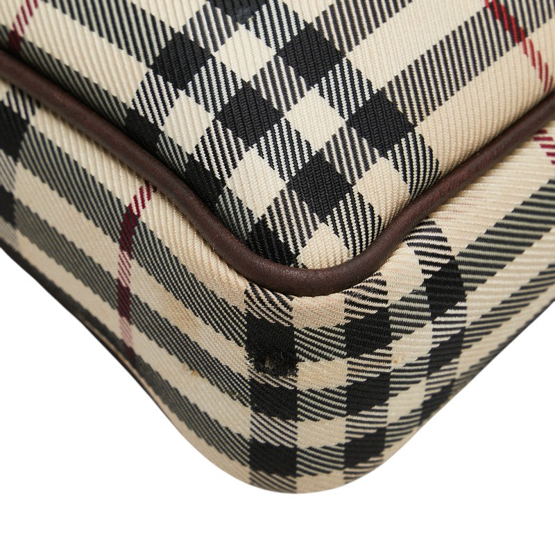 バーバリー ノバチェック ショルダーバッグ ベージュ ブラウン キャンバス レザー レディース BURBERRY 【中古】