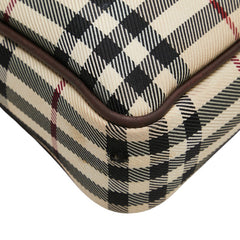バーバリー ノバチェック ショルダーバッグ ベージュ ブラウン キャンバス レザー レディース BURBERRY 【中古】
