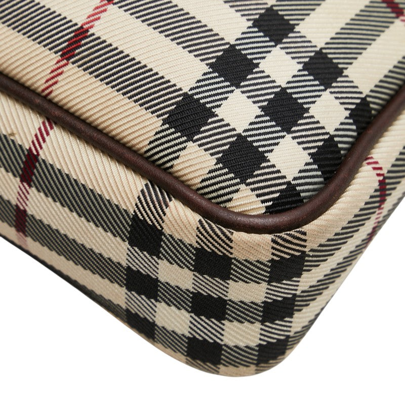 バーバリー ノバチェック ショルダーバッグ ベージュ ブラウン キャンバス レザー レディース BURBERRY 【中古】