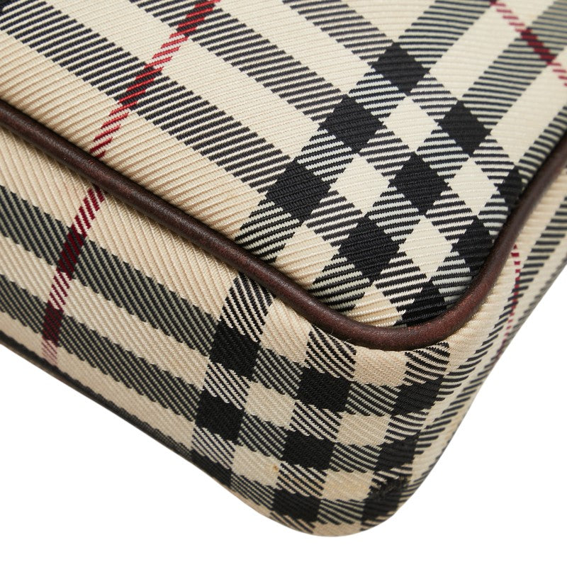 バーバリー ノバチェック ショルダーバッグ ベージュ ブラウン キャンバス レザー レディース BURBERRY 【中古】