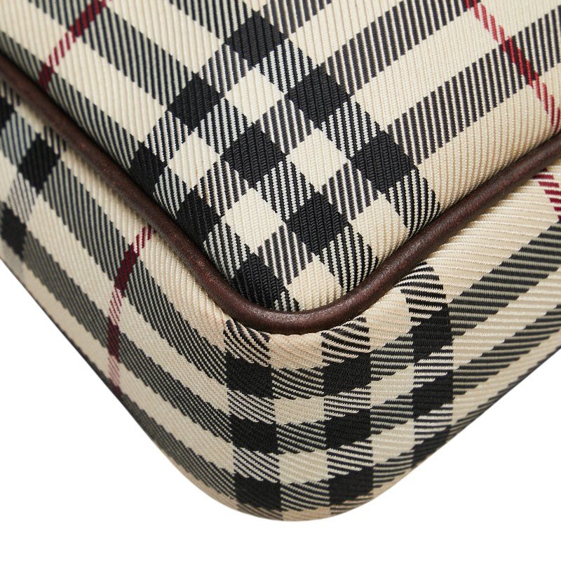 バーバリー ノバチェック ショルダーバッグ ベージュ ブラウン キャンバス レザー レディース BURBERRY 【中古】