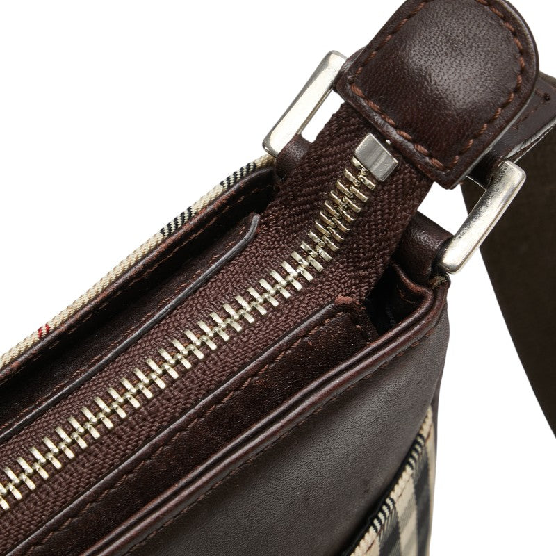 バーバリー ノバチェック ショルダーバッグ ベージュ ブラウン キャンバス レザー レディース BURBERRY 【中古】