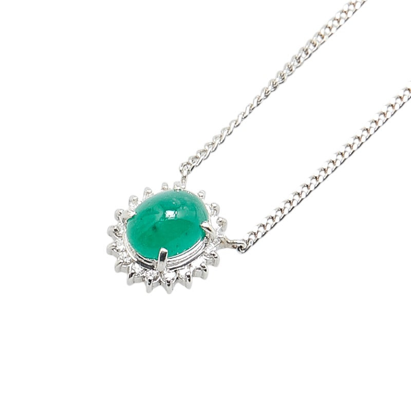 Pt900 プラチナ Pt850 プラチナ エメラルド1.60ct ダイヤ0.16ct ペンダントネックレス レディース 【中古】