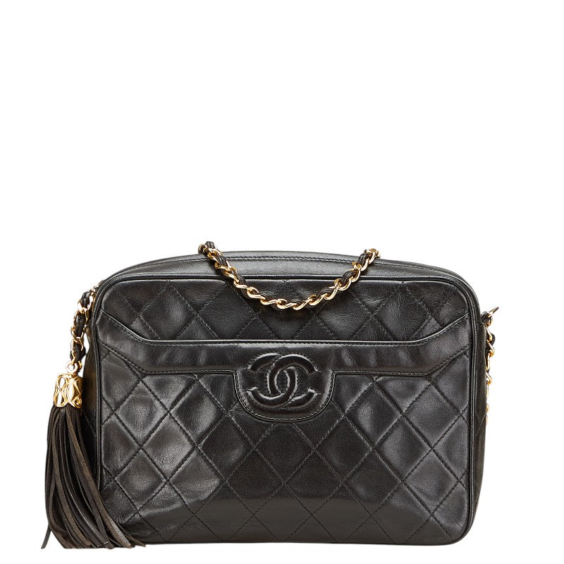 シャネル マトラッセ ココマーク フリンジ 斜め掛け チェーン ショルダーバッグ ブラック ラムスキン レディース CHANEL 【中古】