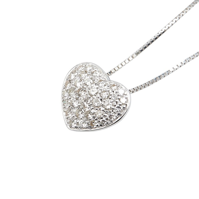 K18WG ホワイトゴールド ダイヤ0.62ct ハート モチーフ ネックレス レディース 【中古】