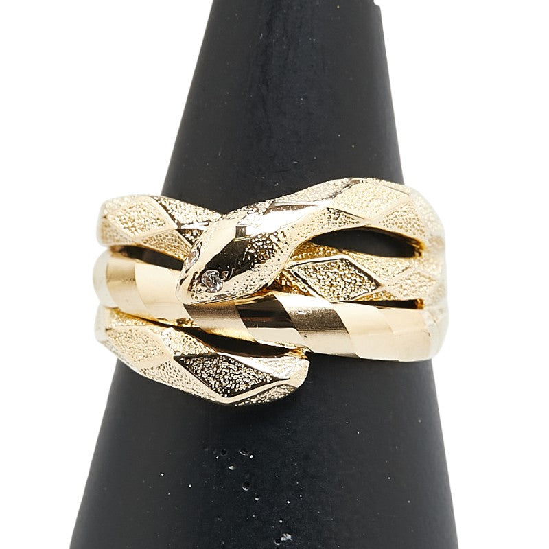 K18YG イエローゴールド ダイヤ スネーク ヘビ 蛇 モチーフ リング 指輪 レディース 11号 【中古】