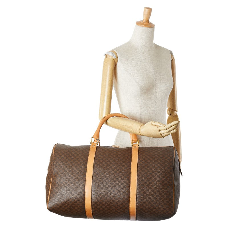 セリーヌ マカダム ボストンバッグ ブラウン PVC レザー レディース CELINE 【中古】
