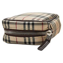 バーバリー ノバチェック ポーチ ベージュ キャンバス レザー レディース BURBERRY 【中古】