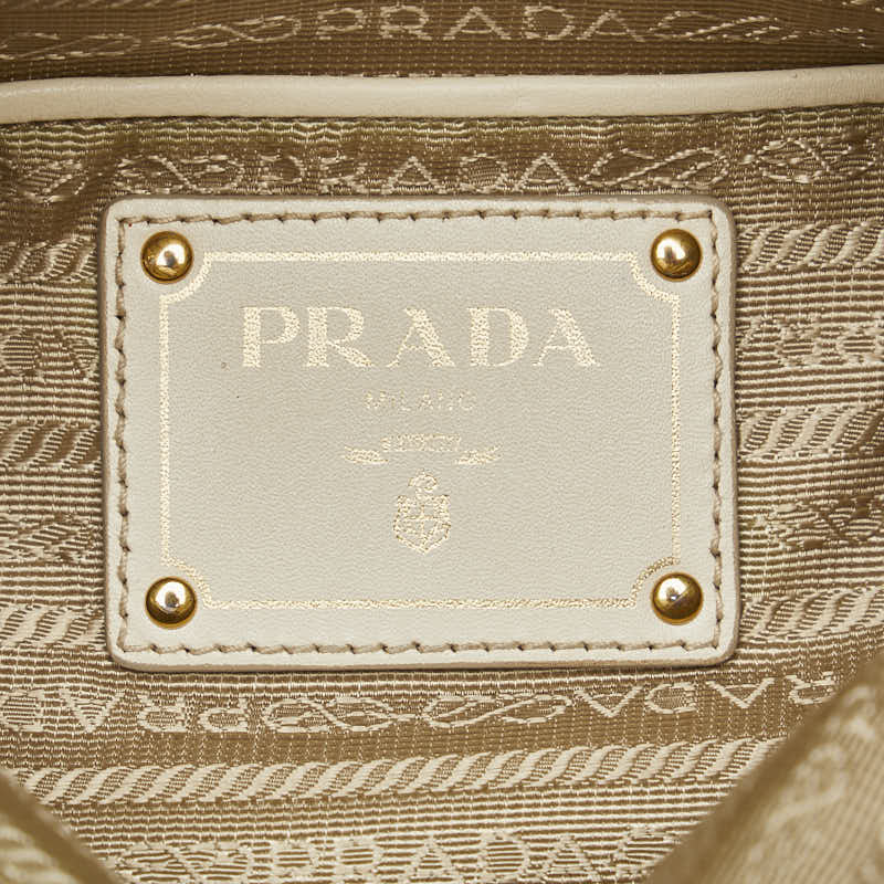 プラダ 斜め掛け ショルダーバッグ ベージュ アイボリー キャンバス レザー レディース PRADA 【中古】