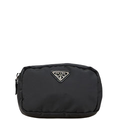 プラダ 三角ロゴプレート ポーチ ブラック ナイロン レディース PRADA 【中古】