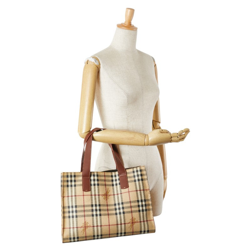 バーバリー ノバチェック シャドーホース トートバッグ ベージュ ブラウン PVC レザー レディース BURBERRY 【中古】