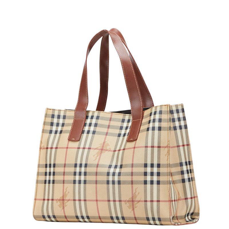 バーバリー ノバチェック シャドーホース トートバッグ ベージュ ブラウン PVC レザー レディース BURBERRY 【中古】