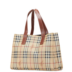 バーバリー ノバチェック シャドーホース トートバッグ ベージュ ブラウン PVC レザー レディース BURBERRY 【中古】