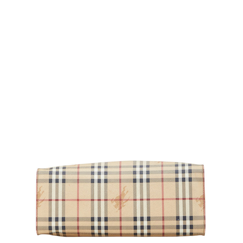 バーバリー ノバチェック シャドーホース トートバッグ ベージュ ブラウン PVC レザー レディース BURBERRY 【中古】