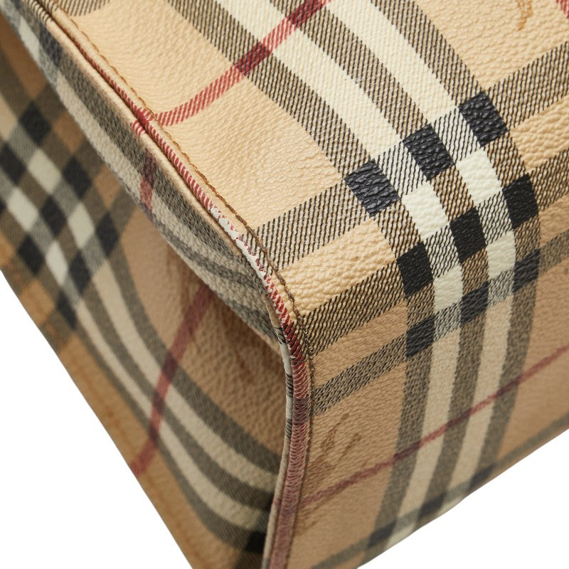 バーバリー ノバチェック シャドーホース トートバッグ ベージュ ブラウン PVC レザー レディース BURBERRY 【中古】