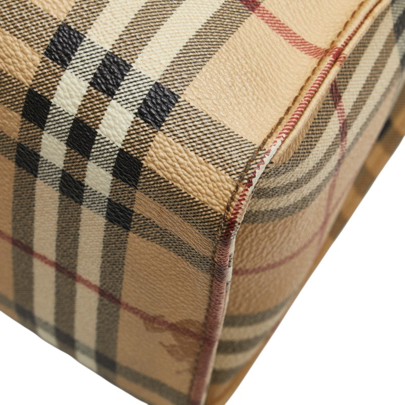 バーバリー ノバチェック シャドーホース トートバッグ ベージュ ブラウン PVC レザー レディース BURBERRY 【中古】