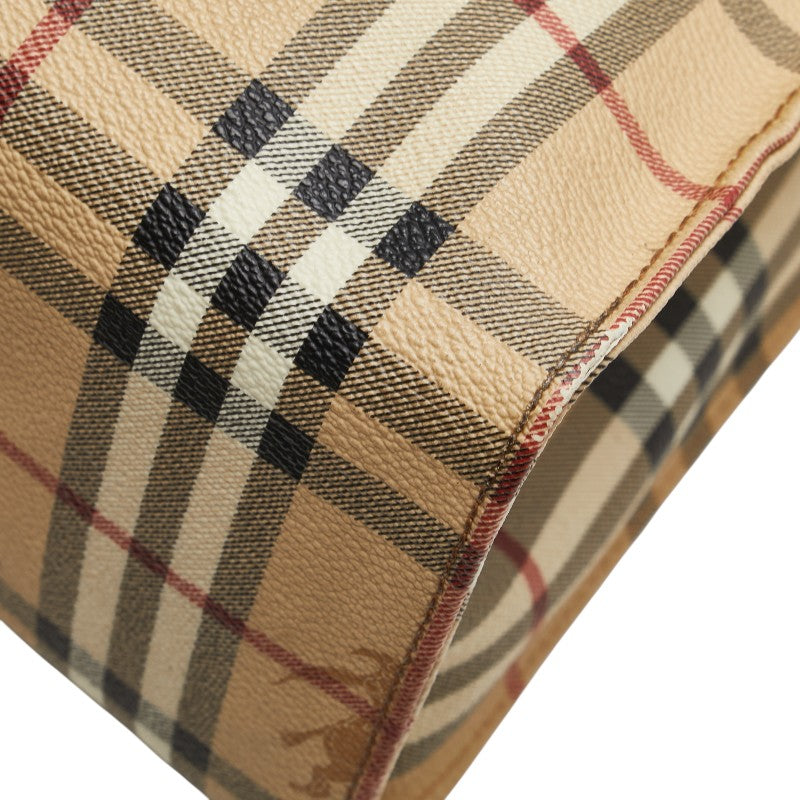 バーバリー ノバチェック シャドーホース トートバッグ ベージュ ブラウン PVC レザー レディース BURBERRY 【中古】
