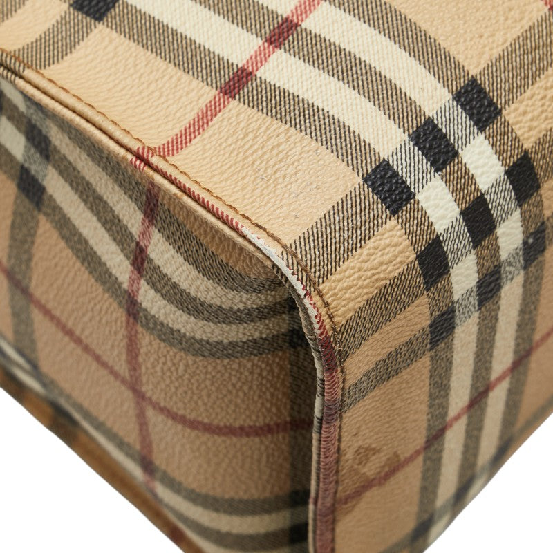 バーバリー ノバチェック シャドーホース トートバッグ ベージュ ブラウン PVC レザー レディース BURBERRY 【中古】