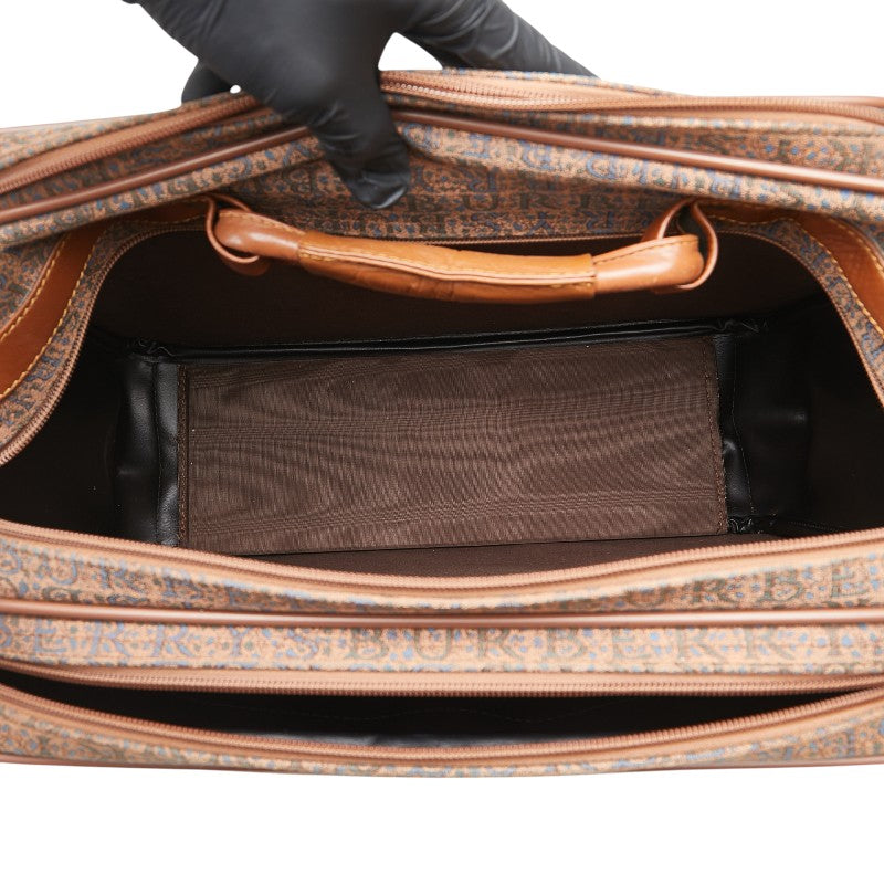 バーバリー ロゴ ハンドバッグ ショルダーバッグ ブラウン ブルー キャンバス レザー レディース BURBERRY 【中古】