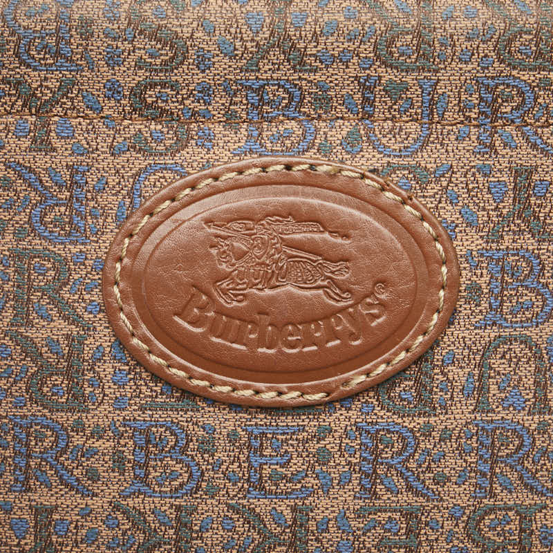 バーバリー ロゴ ハンドバッグ ショルダーバッグ ブラウン ブルー キャンバス レザー レディース BURBERRY 【中古】