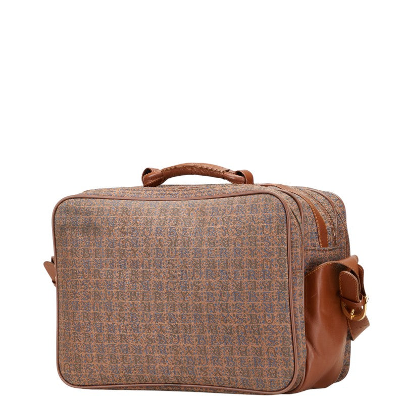 バーバリー ロゴ ハンドバッグ ショルダーバッグ ブラウン ブルー キャンバス レザー レディース BURBERRY 【中古】