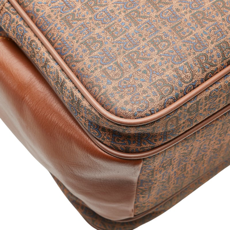バーバリー ロゴ ハンドバッグ ショルダーバッグ ブラウン ブルー キャンバス レザー レディース BURBERRY 【中古】