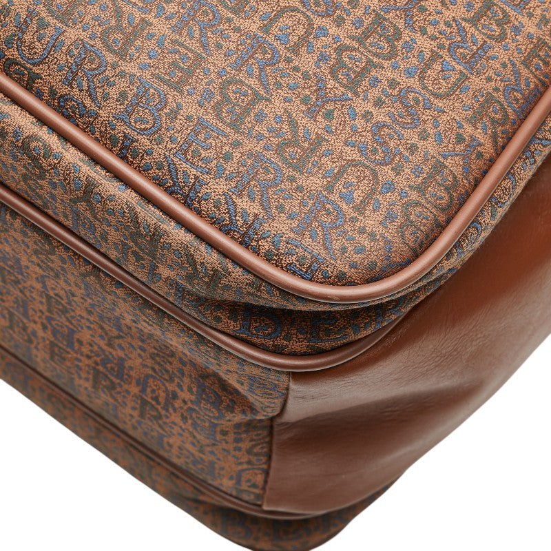 バーバリー ロゴ ハンドバッグ ショルダーバッグ ブラウン ブルー キャンバス レザー レディース BURBERRY 【中古】