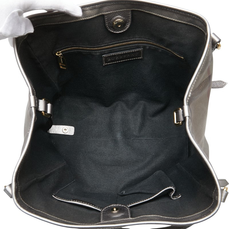 バーバリー チェック トートバッグ ショルダーバッグ グレー PVC レザー レディース BURBERRY 【中古】