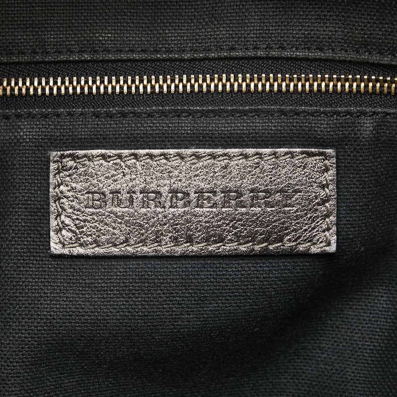 バーバリー チェック トートバッグ ショルダーバッグ グレー PVC レザー レディース BURBERRY 【中古】