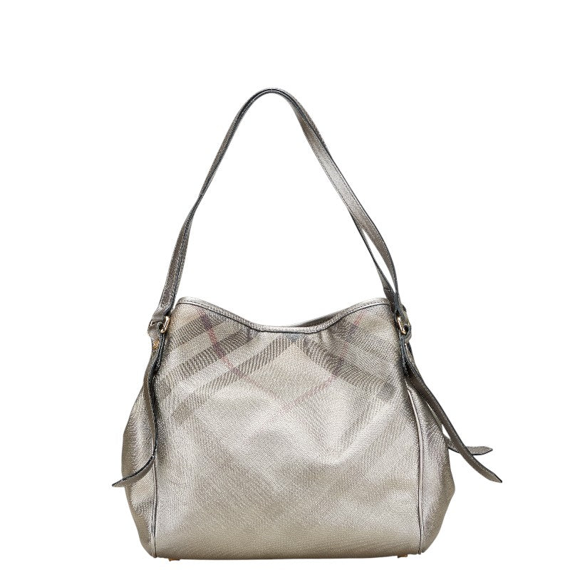 バーバリー チェック トートバッグ ショルダーバッグ グレー PVC レザー レディース BURBERRY 【中古】