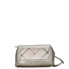 バーバリー チェック トートバッグ ショルダーバッグ グレー PVC レザー レディース BURBERRY 【中古】